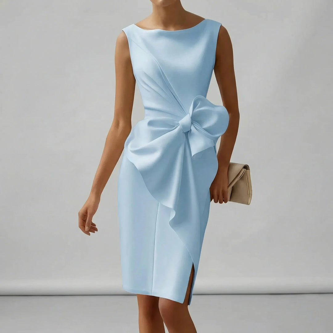 Womens Dress - Elegant Sleeveless Midi Cocktail Dress with Bow - Perfect Wedding Guest & Formal Dresses 5