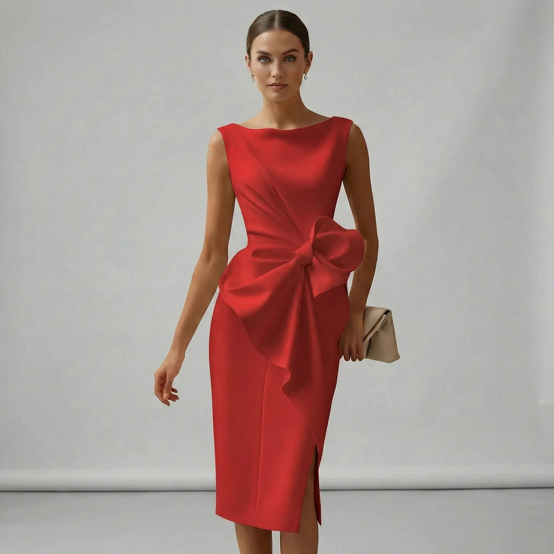 Womens Dress - Elegant Sleeveless Midi Cocktail Dress with Bow - Perfect Wedding Guest & Formal Dresses 6