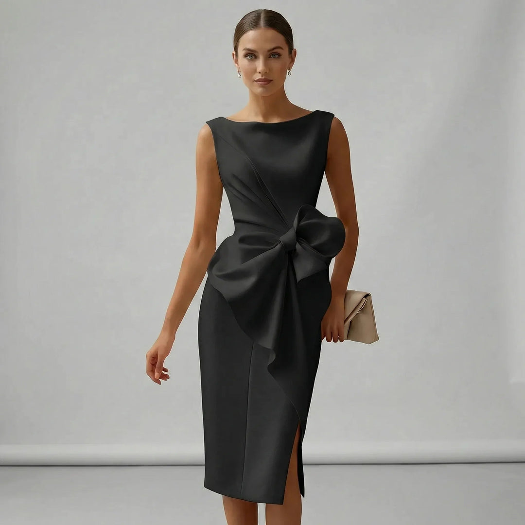 Womens Dress - Elegant Sleeveless Midi Cocktail Dress with Bow - Perfect Wedding Guest & Formal Dresses 7