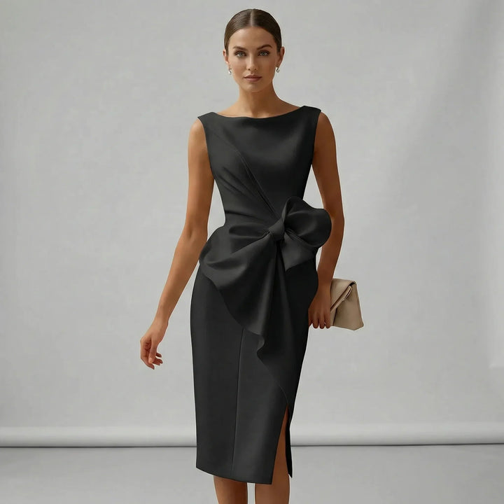 Womens Dress - Elegant Sleeveless Midi Cocktail Dress with Bow - Perfect Wedding Guest & Formal Dresses 7