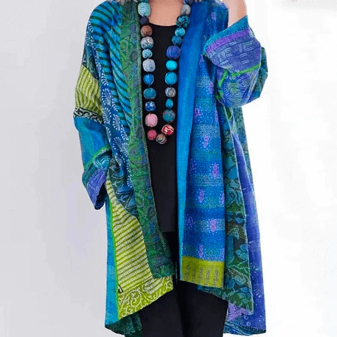 Womens Longline Open-Front Cardigan Patchwork Jumper for Casual Layering 0