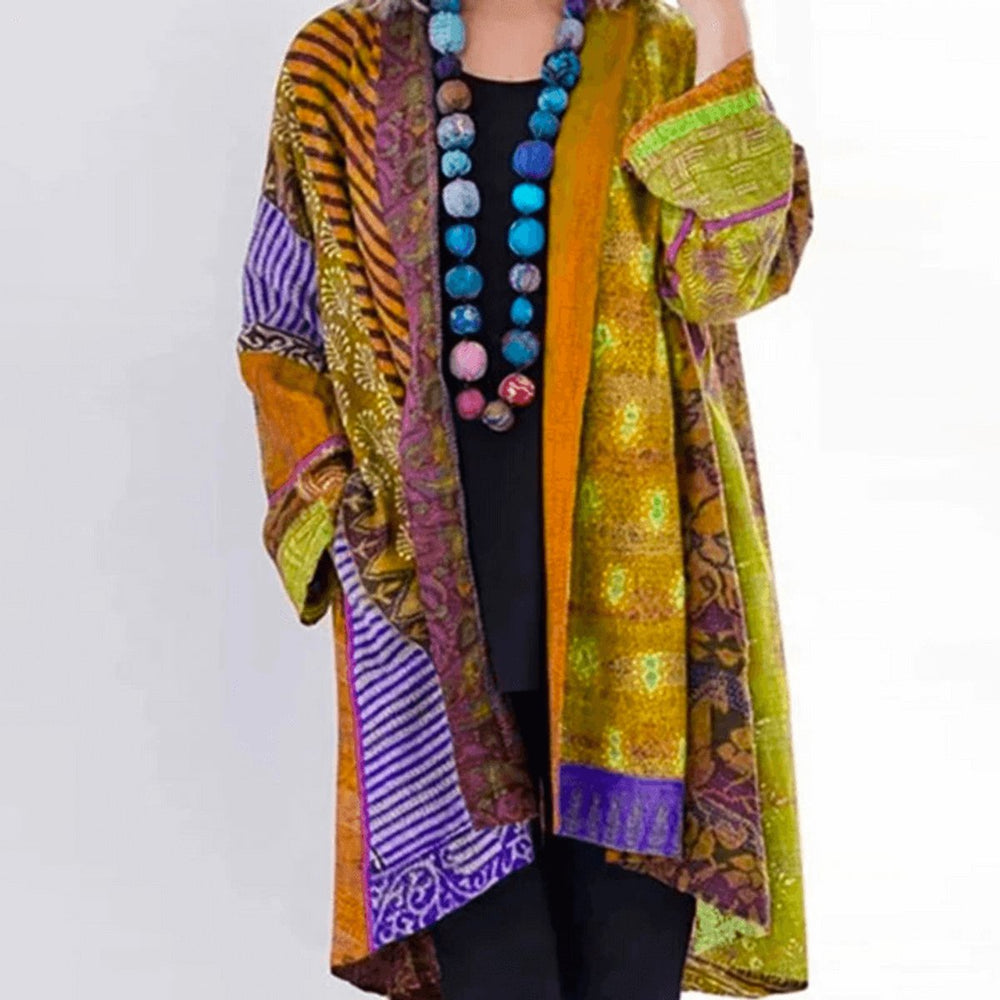 Womens Longline Open-Front Cardigan Patchwork Jumper for Casual Layering 1