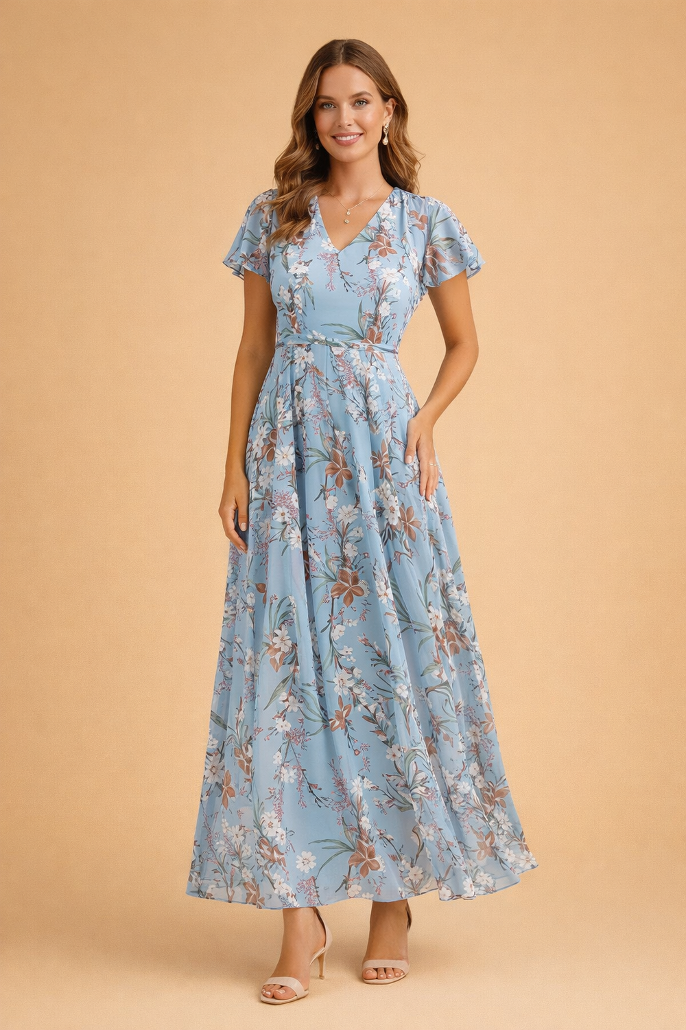 Womens Summer Floral Midi Dress - Elegant Casual Dresses for Garden Parties and Special Occasions 1