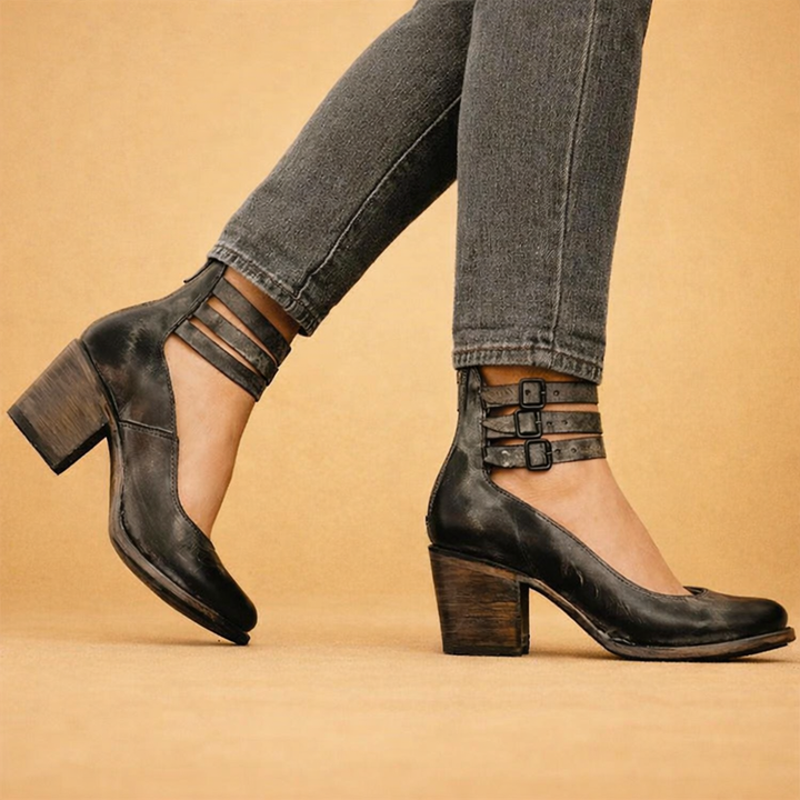 Vanie| Elegant block heel pumps with straps