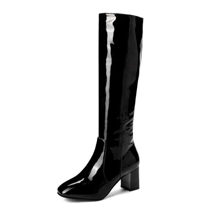 Orthopedic Retro Patent Leather Boots with Arch Support for Women